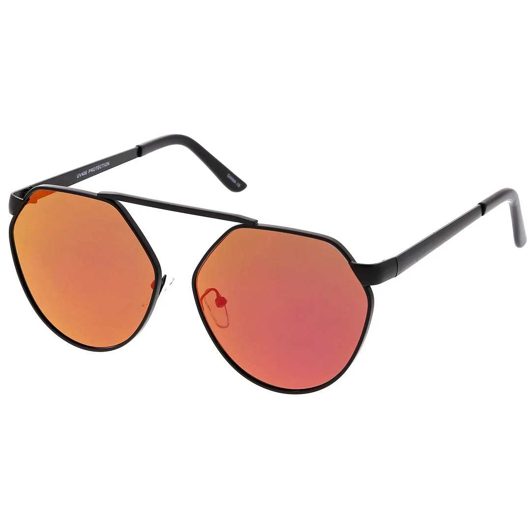 Oversize Geometric Metal Aviator glasses With Mirrored Flat Lens 60mm