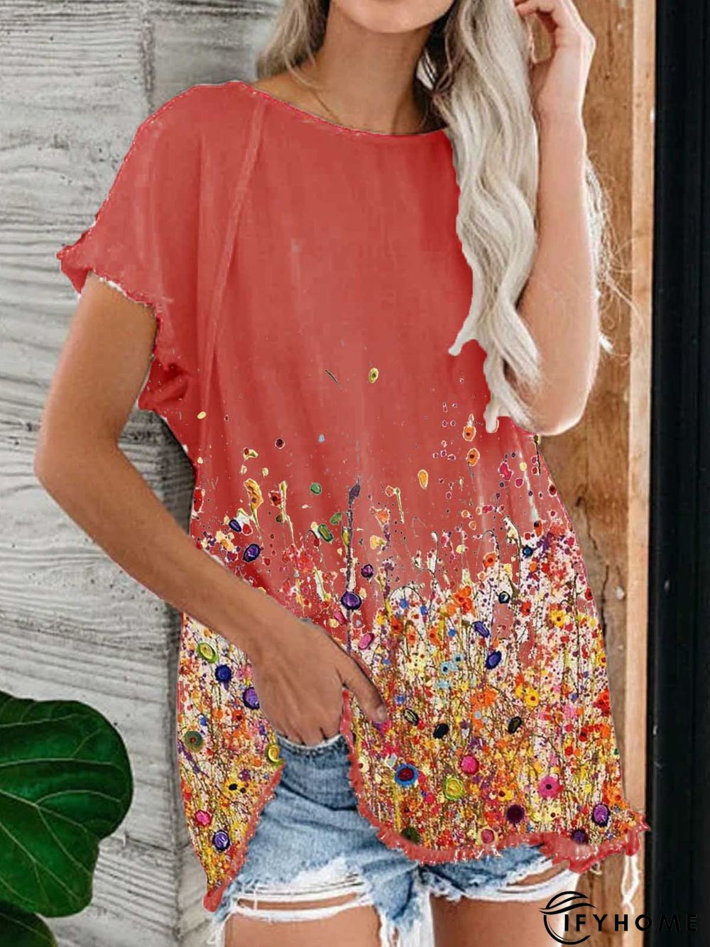 Casual Patchwork Cotton Round Neck T-shirt | IFYHOME