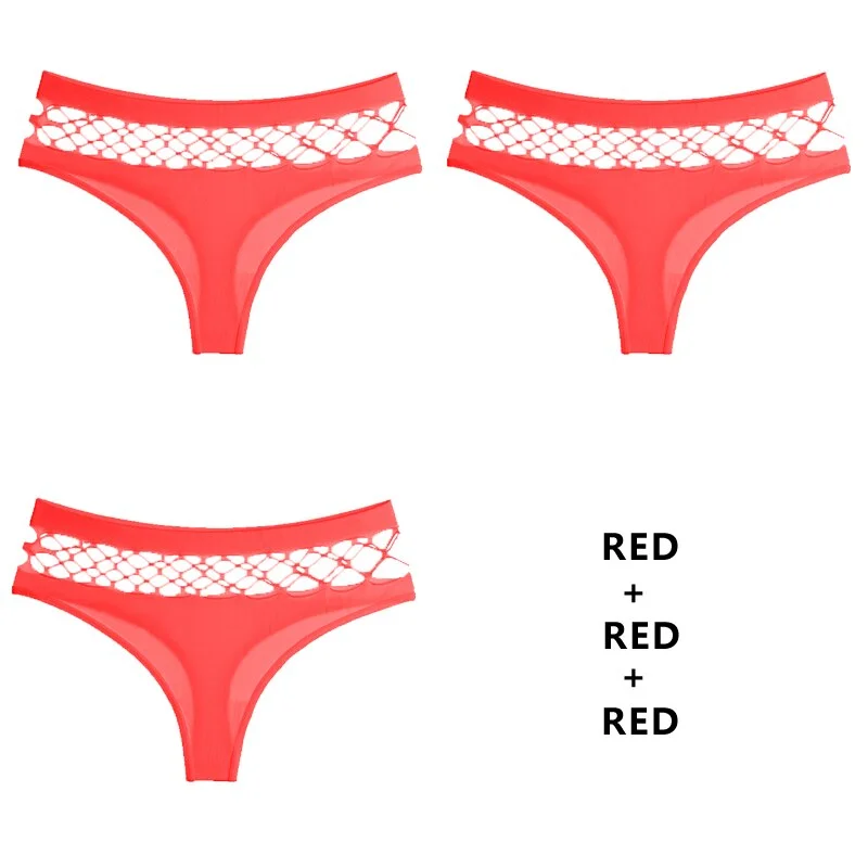 CINOON 3Pcs/Lot Hollow Out Lingerie Seamless Sexy Panties Women Elasticity Underwear Temptation Middle-waist G String Underpant