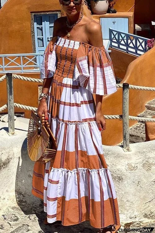 Fashion Off-Sleeve Short Sleeve Resort Dress