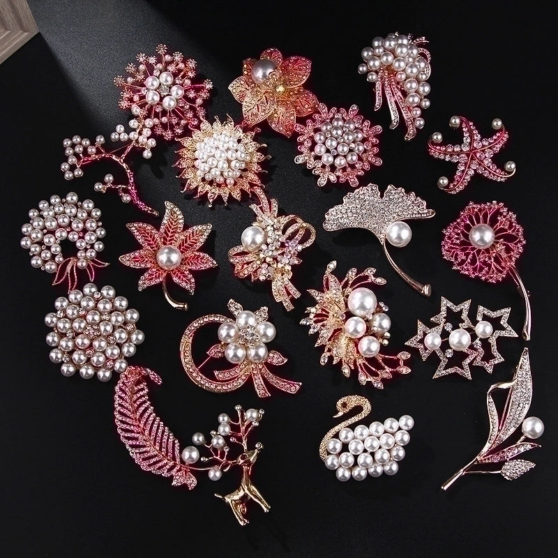 Elegant Pin Star Flower Snowflake Imitation Pearl Alloy Rhinestone Women’S Brooches