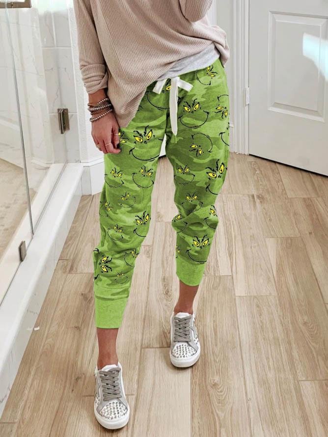 Women's Grinch Print Casual Trousers