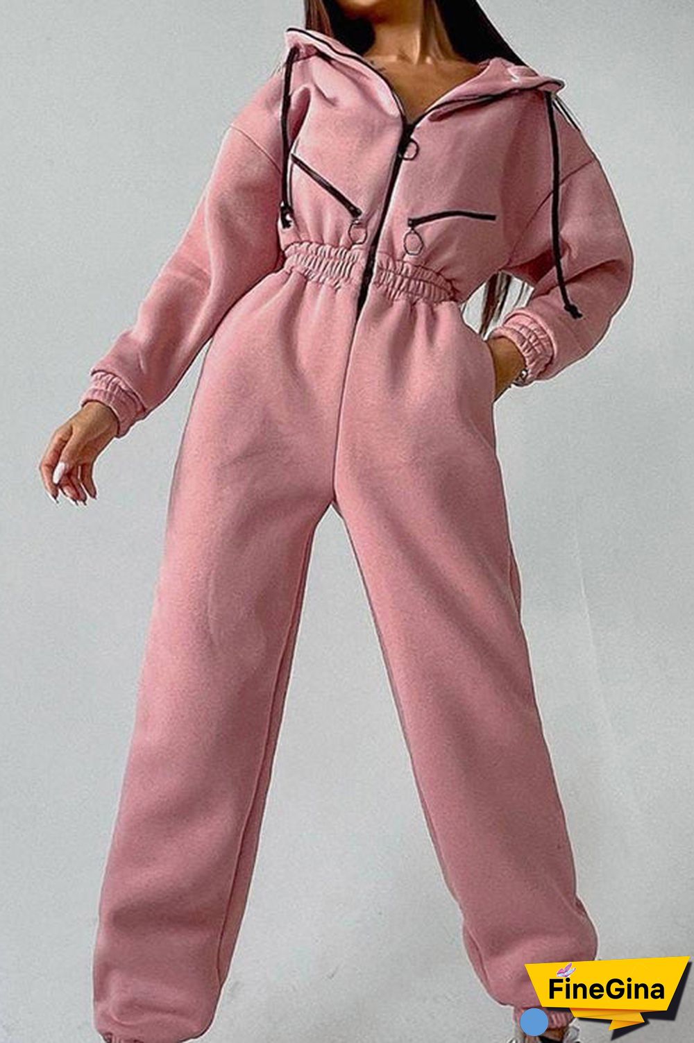 Zip Up Drop Shoulder Hooded Jumpsuit