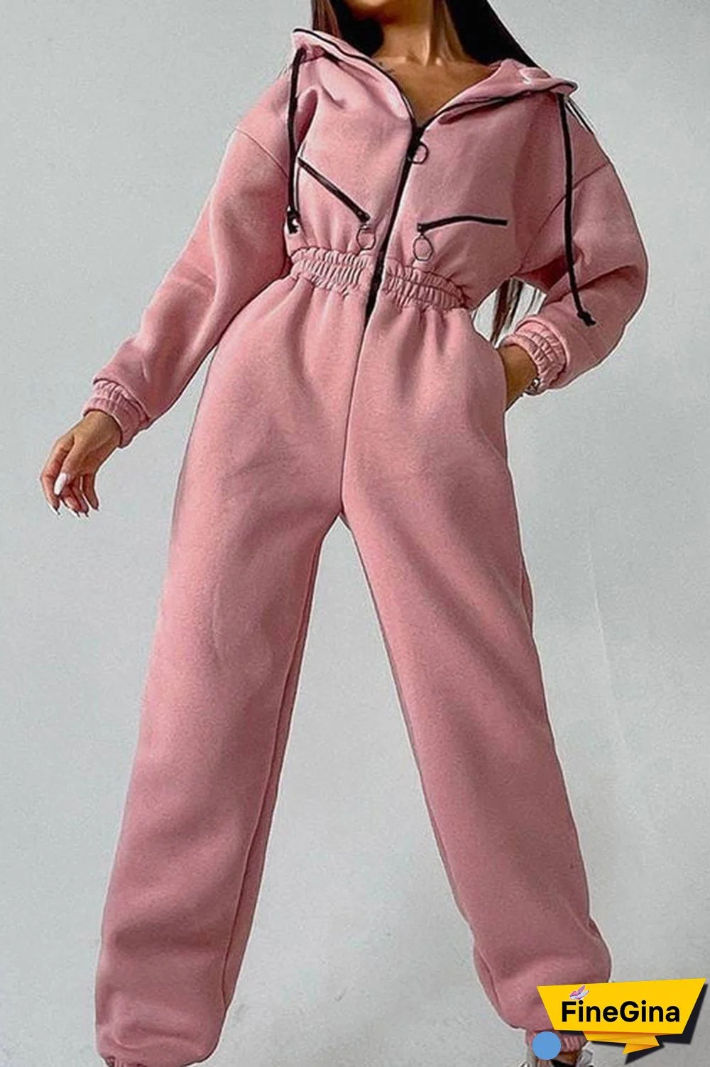 Zip Up Drop Shoulder Hooded Jumpsuit