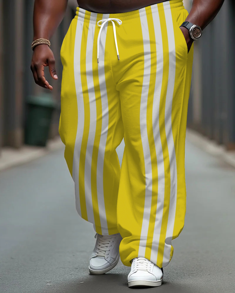 Big Men's Daily Casual Simple Stripes Printed Pants with Pockets & Drawstring