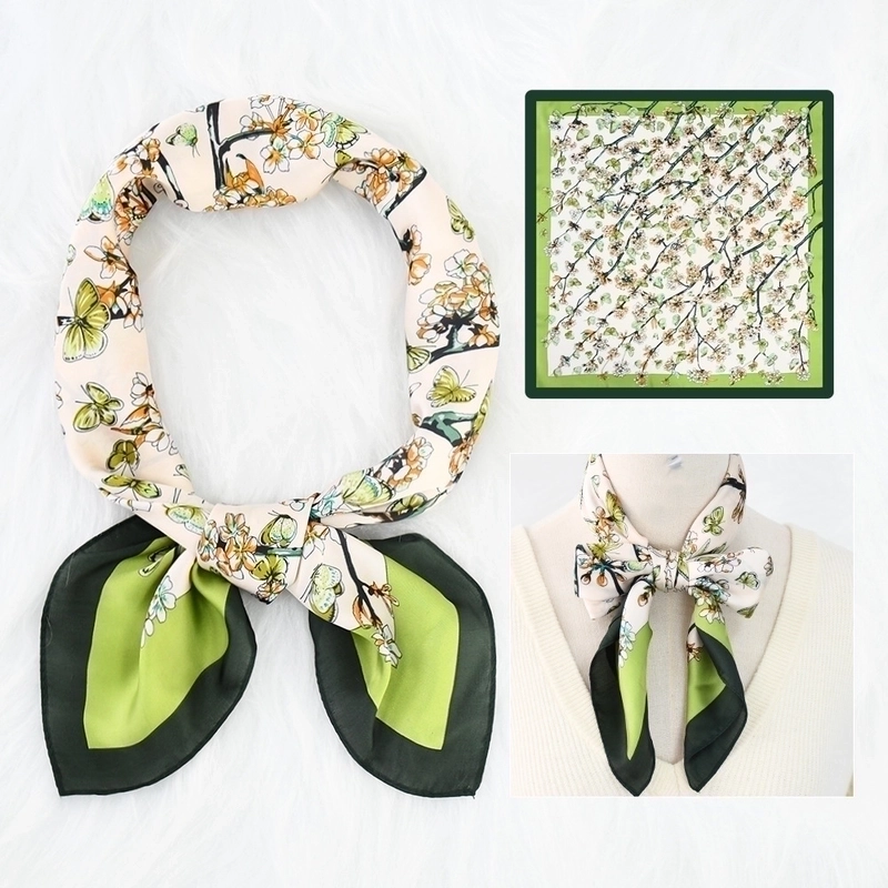 2 Pieces Women’s Elegant Plaid Flower Horse Satin Silk Scarf