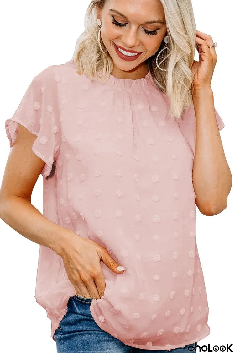 Ruffled Sleeve Swiss Dot T-shirts