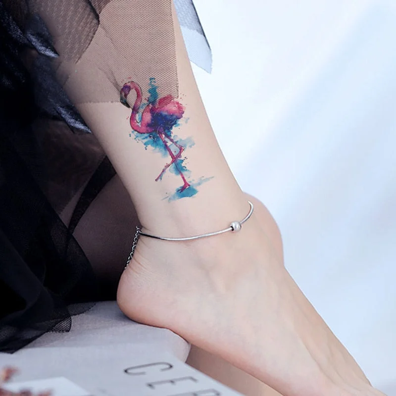 52 Kinds Watercolor Animals Fake Tattoos Temporary Cat Flamingo Wolf Whale Fox Butterfly Waterproof Tatto Stickers Small Size