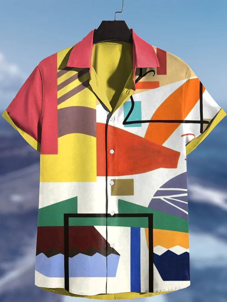 Men's Vacation Abstract Geometry Art Painting Print Shirt