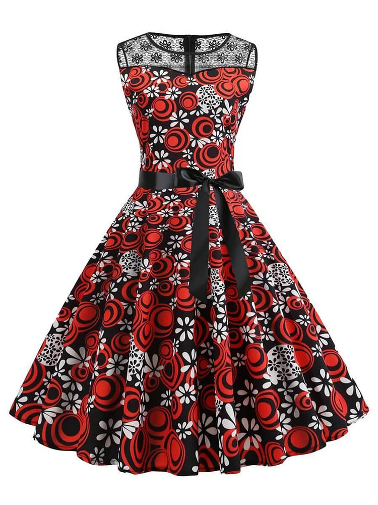 Mayoulove Womens 1950s Vintage Princess Rockabilly Swing Lace Dress-Mayoulove