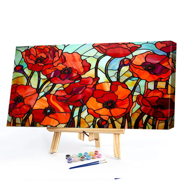 Oil Paint By Numbers - Glass Painting Poppy - 60*40CM