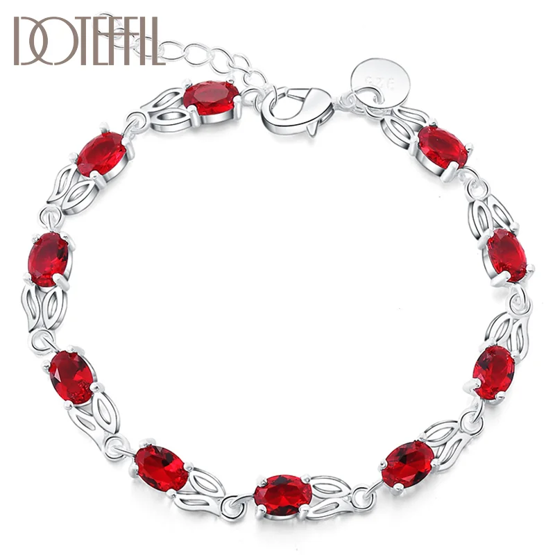 DOTEFFIL 925 Sterling Silver Charm Red AAA Zircon Bracelet For Women Jewelry
