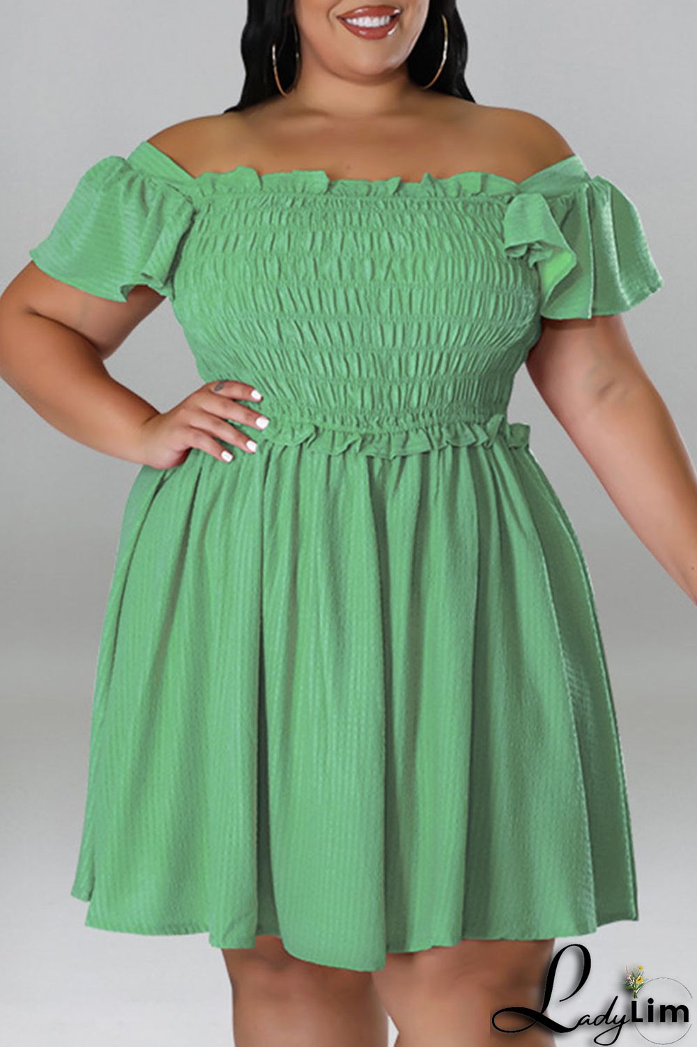 Pink Casual Sweet Solid Patchwork Fold Off the Shoulder A Line Plus Size Dresses