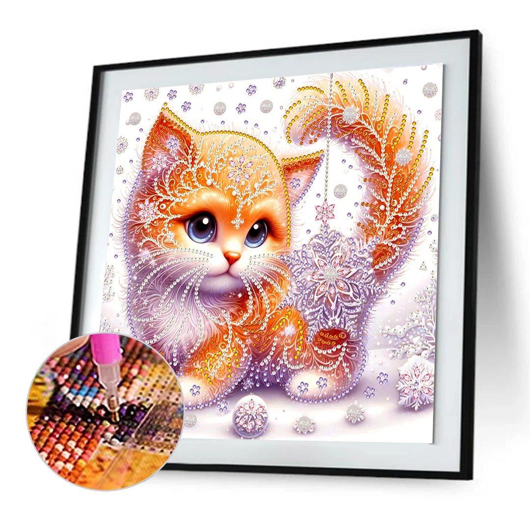 Snowflake Cat - Partial Special Shaped Drill Diamond Painting Kits (Canvas|30*30cm)