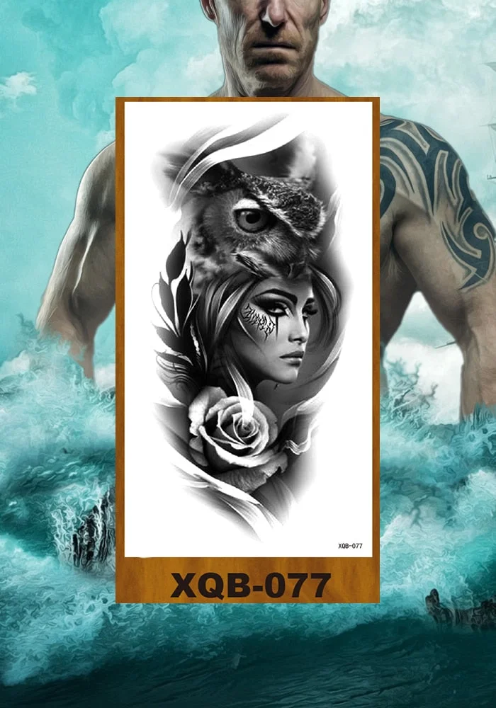 Temporary Tattoos Stickers Beauty & Snake Bear Owl Fox Mermaid Egypt Queen Sexy Men Women Girl Flower Arm Body Chest Fake Tatoo