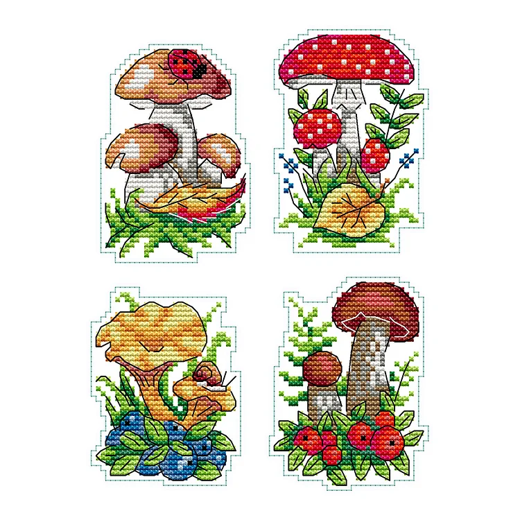 Colorful Mushrooms - Printed Cross Stitch 14CT 20*26CM