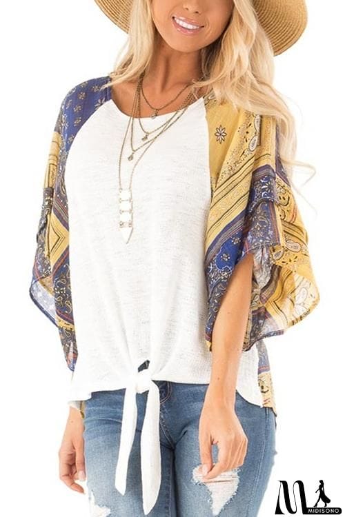 MidiSono - Paisley Bat Sleeve Knot Loose Blouse