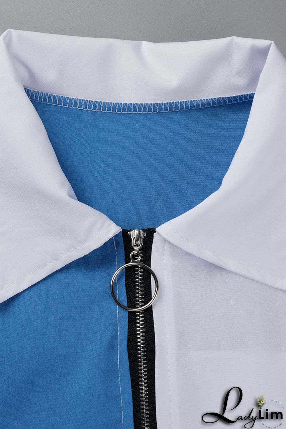 Light Blue Casual Solid Patchwork Zipper Collar Straight Plus Size Dresses