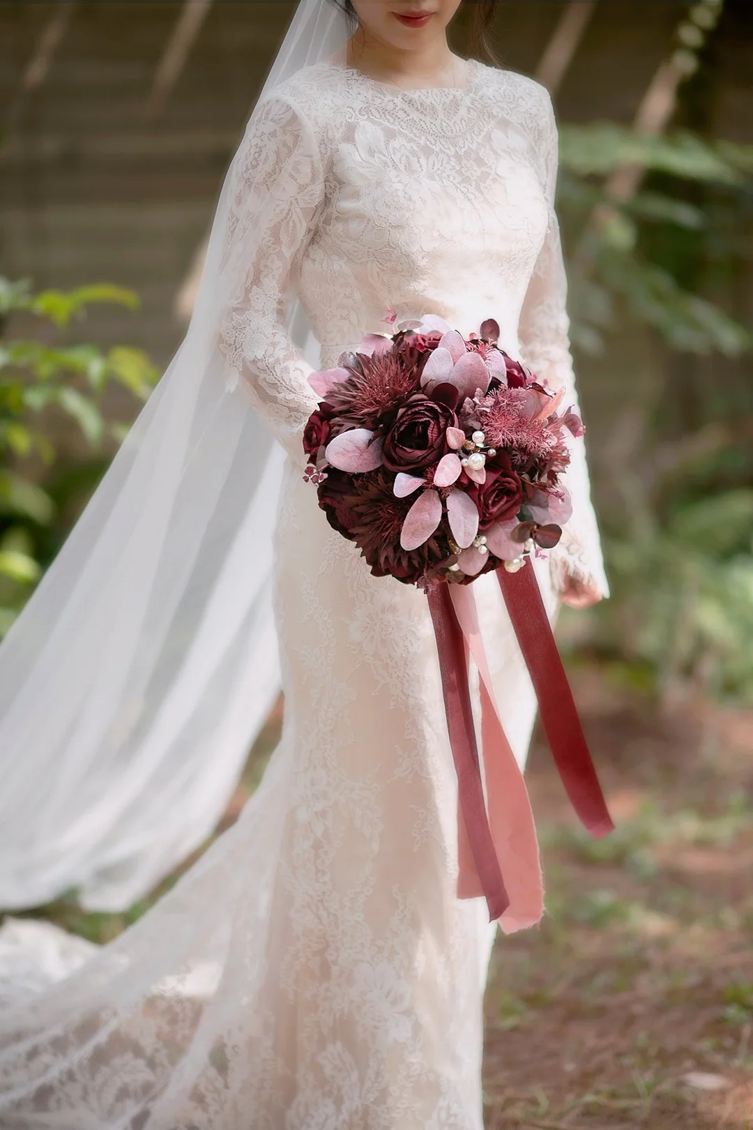 Standard Round Bridal Bouquet in Classic Burgundy | Clearance