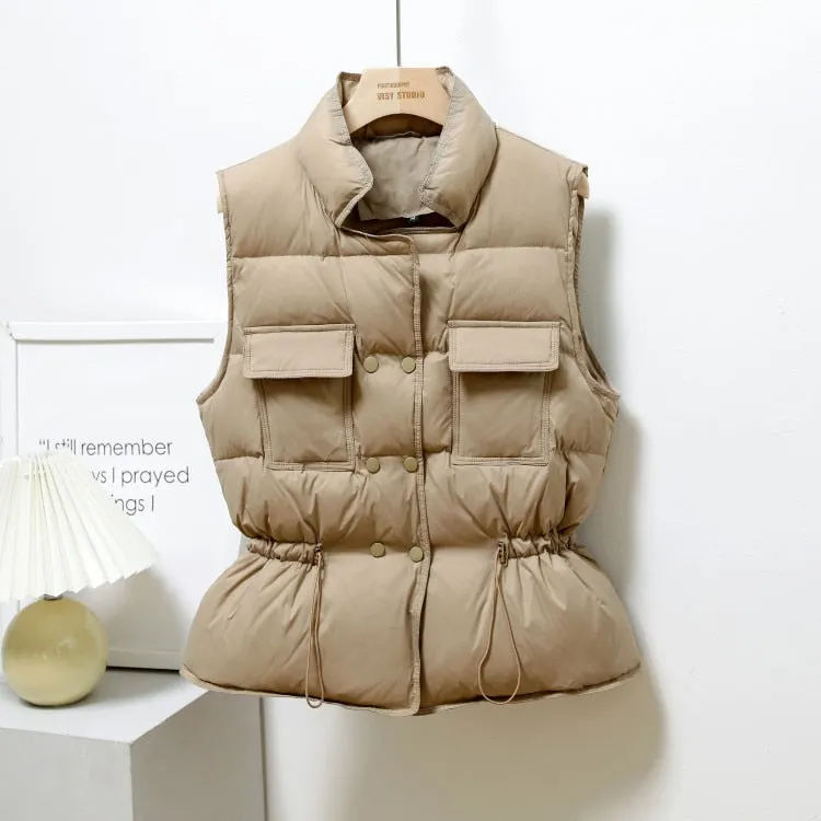 Winter Vest Women Short Sleeveless Vest Jacket Lightweight BodyWarmer Waistcoat Female White Gilets Windbreaker Vest Parkas Coat
