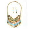Bohemian Style Tassel Pendant Chunky necklace Earrings Exaggerated Jewelry Set Women Birthday Party Gift