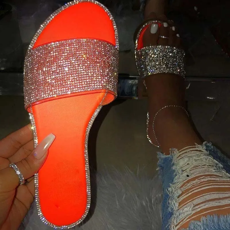 Women Shoes Crystal Slippers Summer Sandals For Women Fashion Candy Color Flip Flops Women Sandals Flat Slides Sandalia Feminina