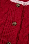 Women's Warm Red Round Neck Cable Knit Buttoned Cardigan Coat 