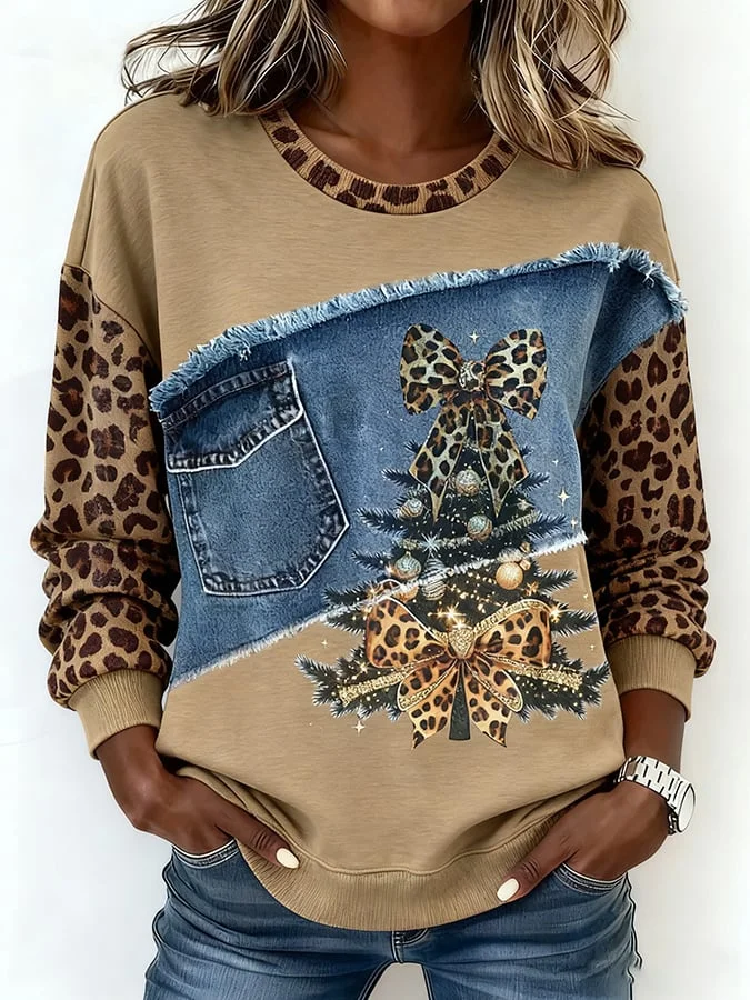 Women's Western Christmas Print Crew Neck Sweatshirt 