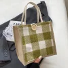 Classic Plaid Linen Daily Lunch Shopping Gift Bag