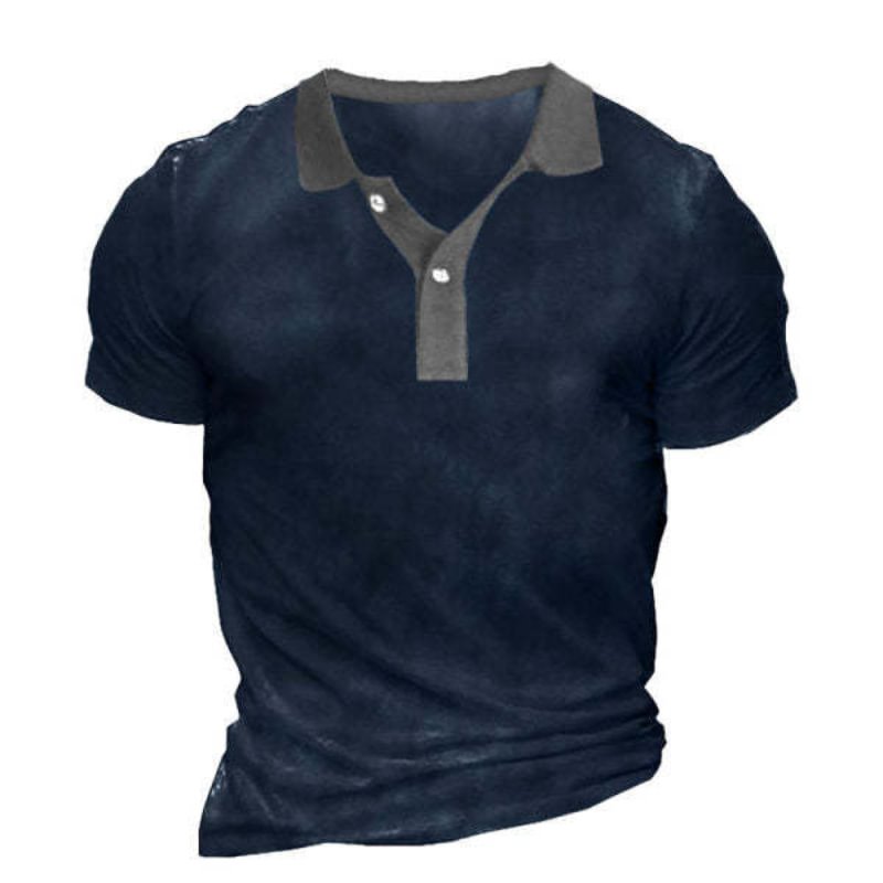 Men's Short Sleeve Patchwork Causal Polo T-shirt