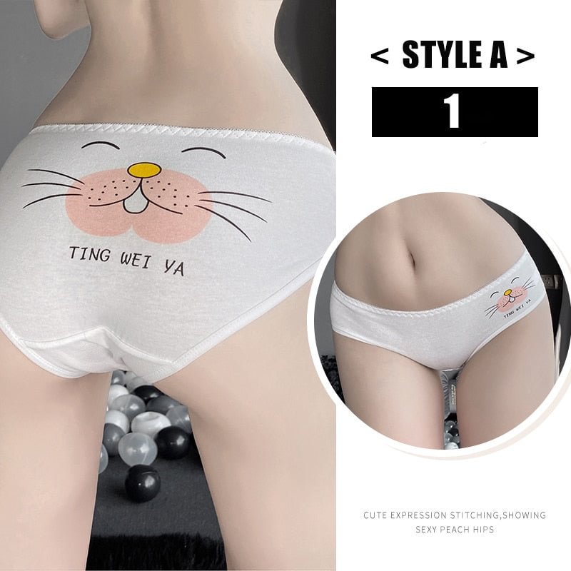 Women's Cotton Underwear Kawaii  Anime Coverage Panties Sexy Lace Breathable Soft Lingerie Lovely Cute Seamless Stretch Briefs