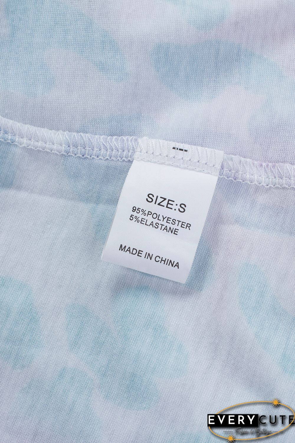 Sky Blue Leopard Color Block Buttoned V Neck T Shirt