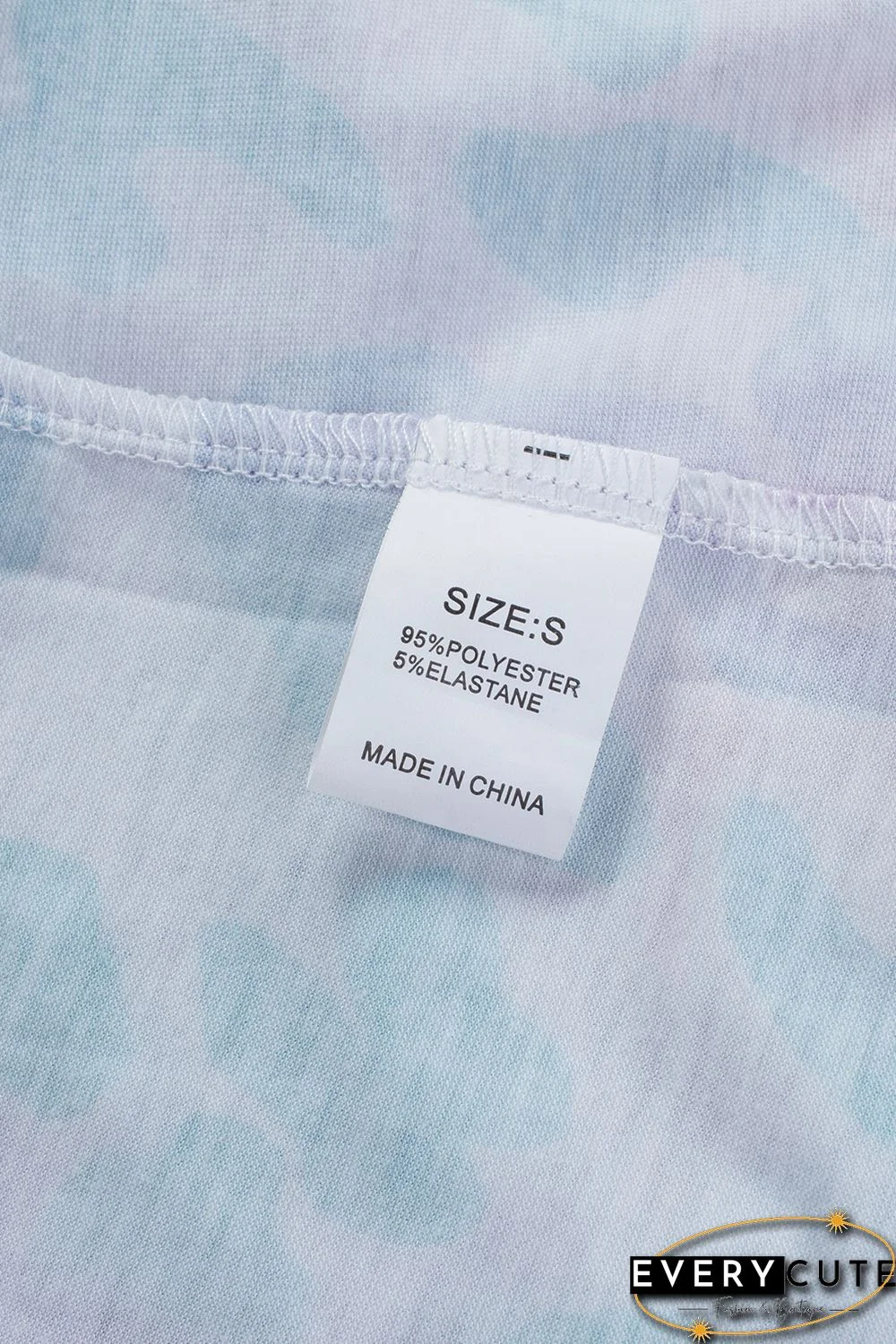 Sky Blue Leopard Color Block Buttoned V Neck T Shirt