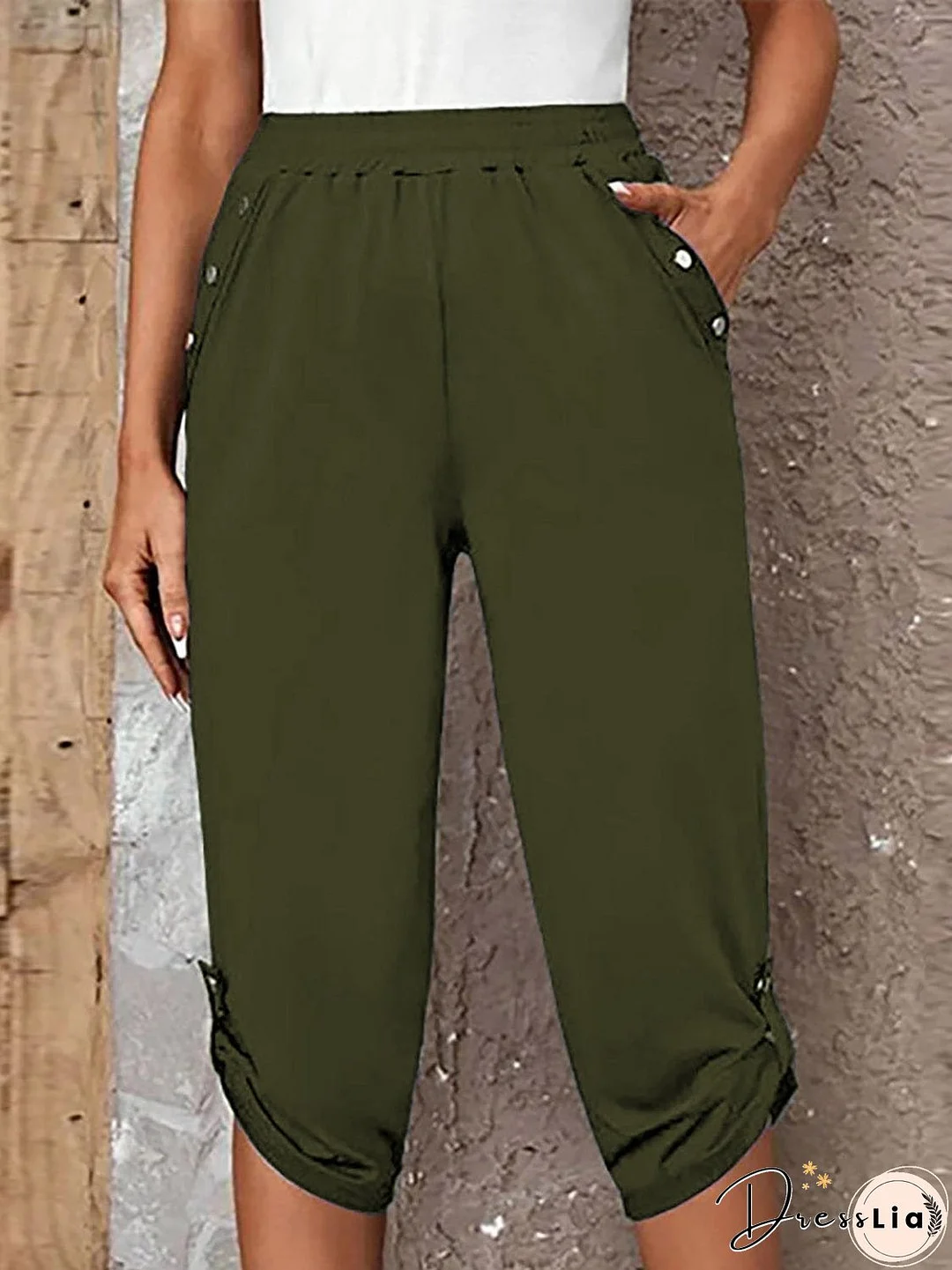 Full Size Roll-Tab Capris Pants