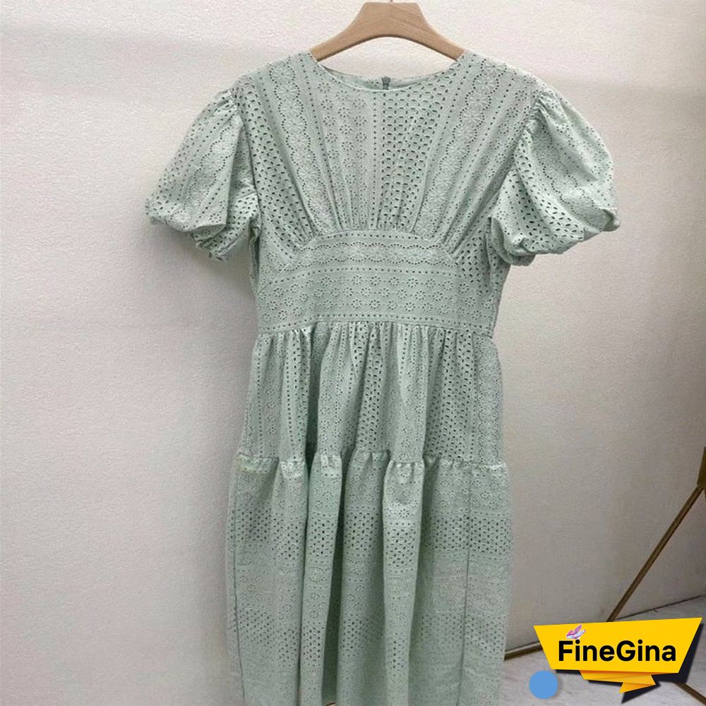 round neck solid color temperament hollow lace dress women