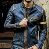 Retro Distressed Stand Collar Zippered Motorcycle Leather Jacket
