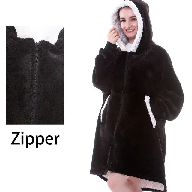 Giant Sherpa TV Blanket With Sleeve Winter Fleece Ladies Hoody Sweatshirts Pull Femme Thicken Women Oversize Hoodies Sweatshirts