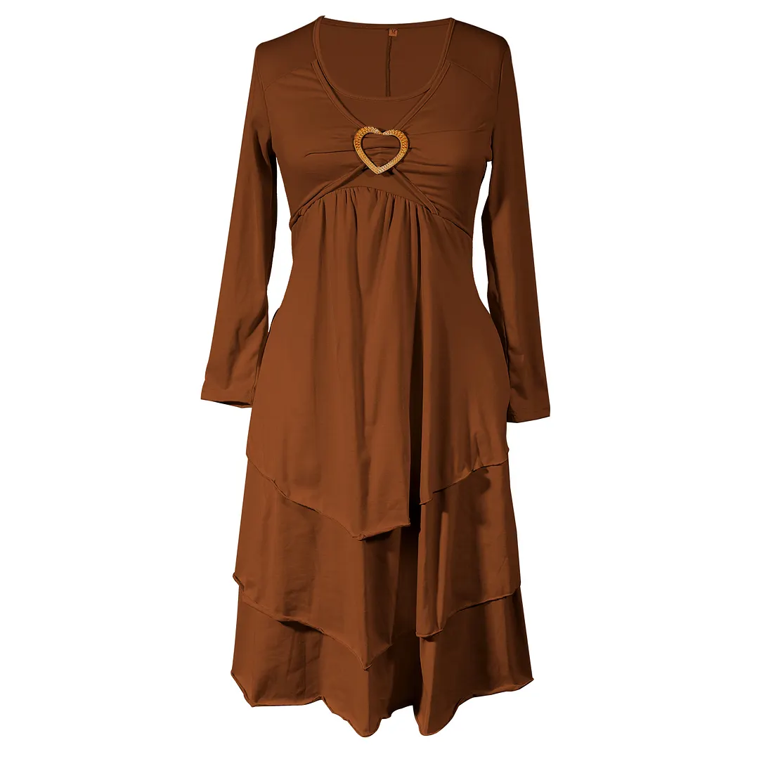 Women's Plain Regular Fit Crew Neck Pockets Casual Midi Dress