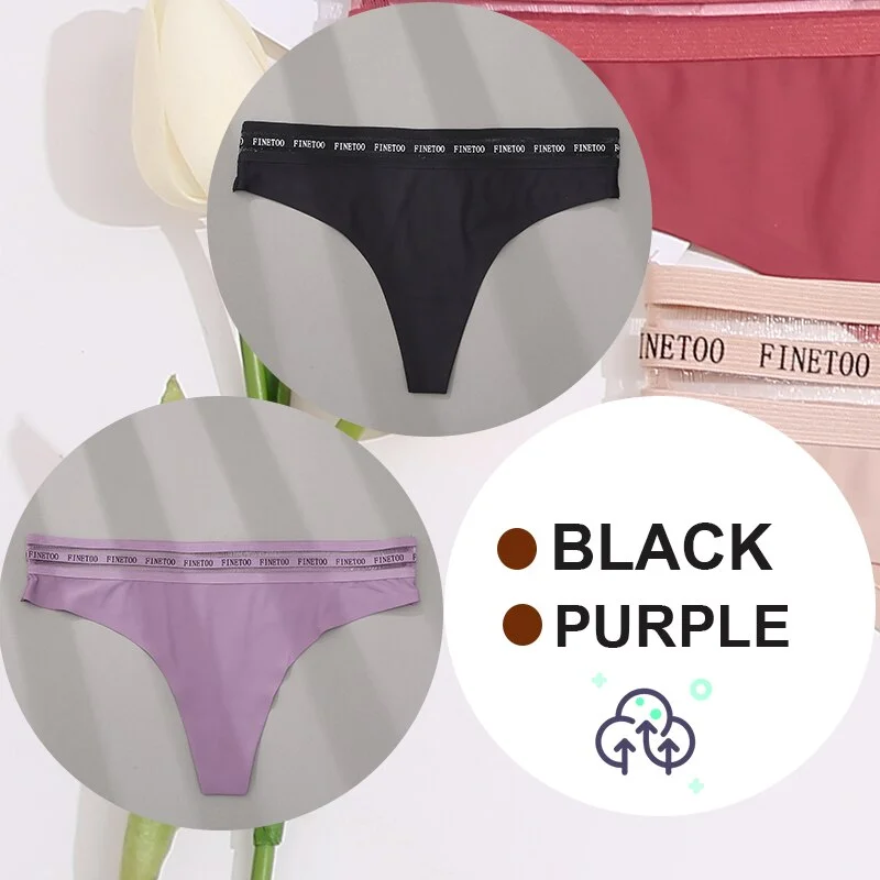 FINETOO 2PCS/Set Women Seamless G-string Panties M-XL Letter Soft Panties 7 Colors Patchwork Woman Underwear Thongs Lingerie