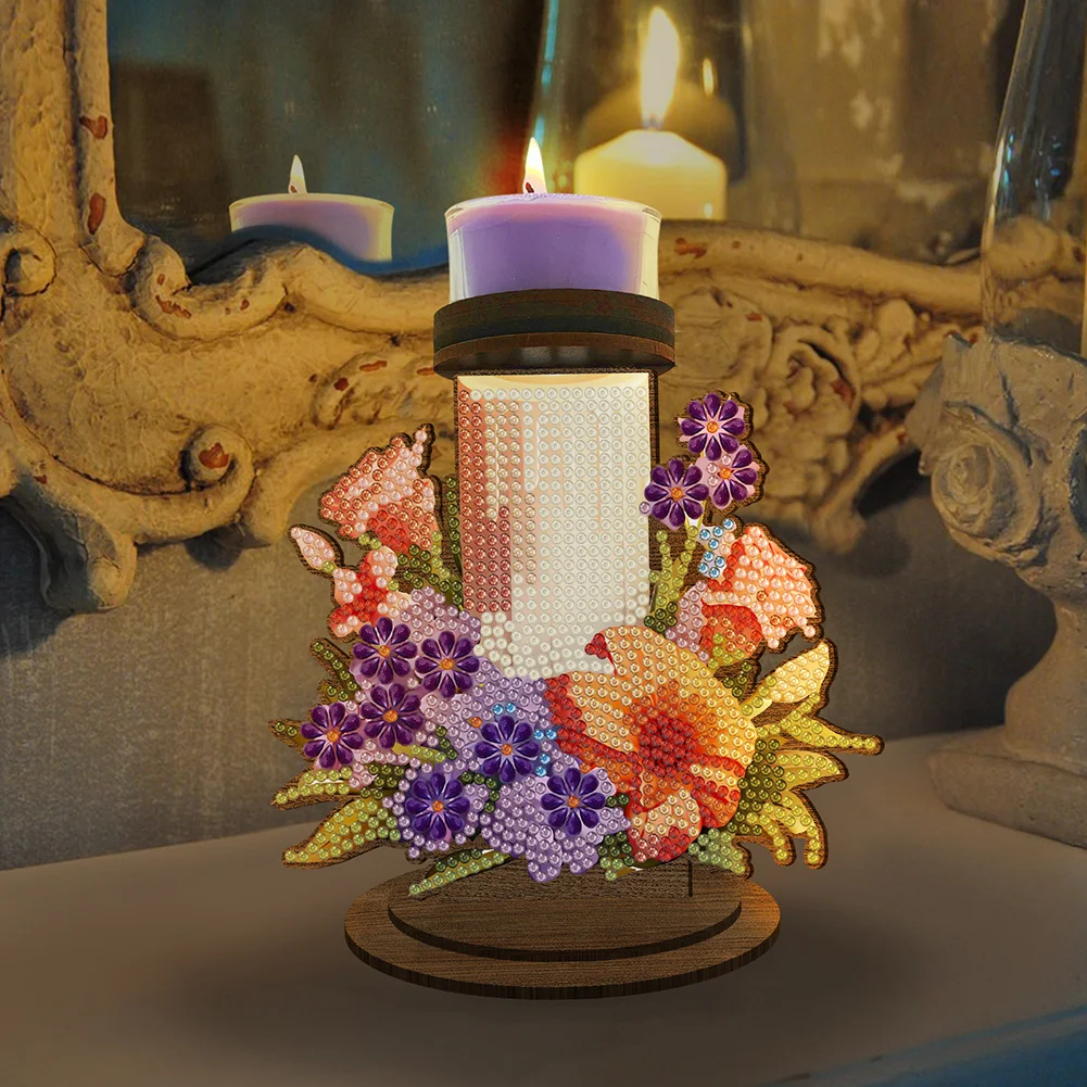 Wooden Flower Candle 5D DIY Diamond Painting Candle Holder Decor for Home Office