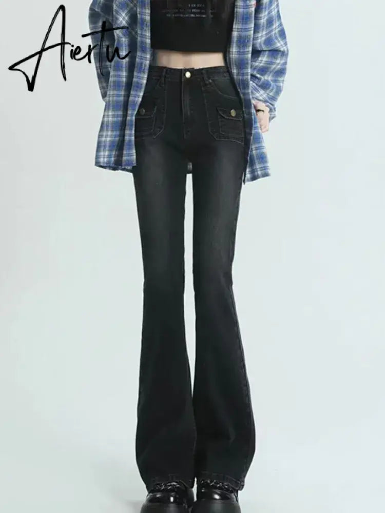 Winter Vintage Flare Jeans Women Streetwear High Waist Chic Casual Y2K Denim Pants Female Korean Style Harajuku Slim Pants Aiertu
