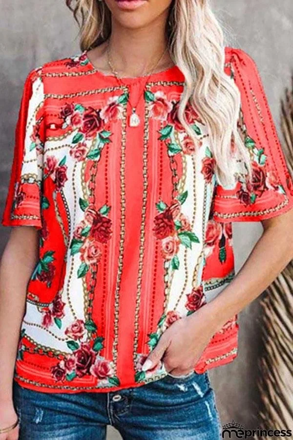 Fashion Round Neck Print T-shirt