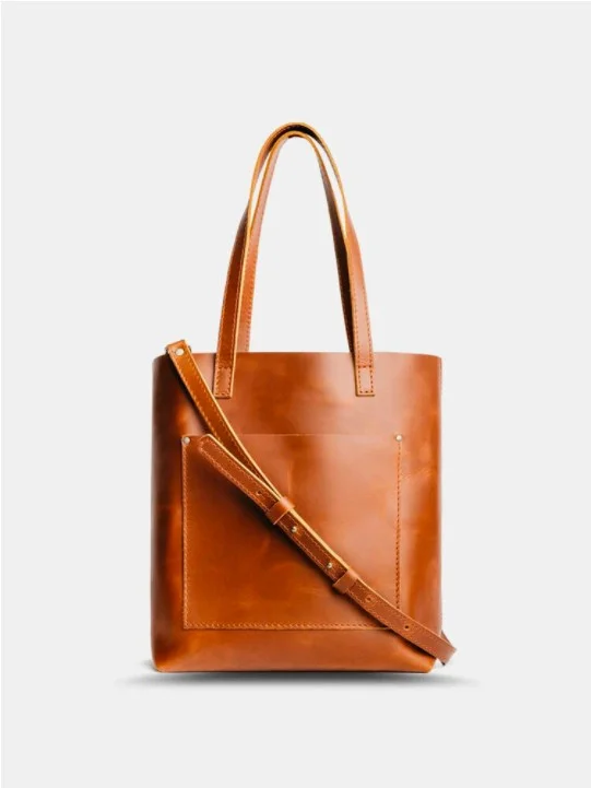 Vintage Soild Pocket Front Detachable Shoulder Strap Shoulder Bag Tote