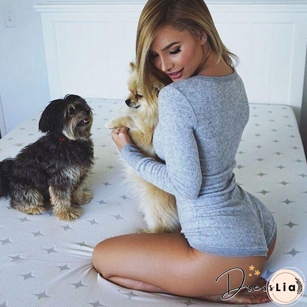 Ladies Fashion Grey V-Neck Jumpsuit High Stretch Jumpsuit Long Sleeve Shirts