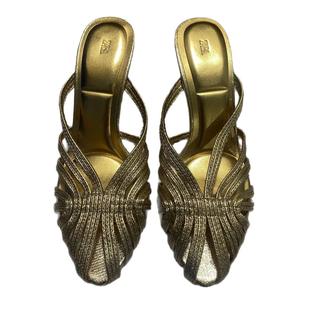 Breakj Breakj Home 2025 New Women's Shoes Low Heel Temperament High Heels High-Heeled Shoes Back Scratches Single Shoes Gold Sandals