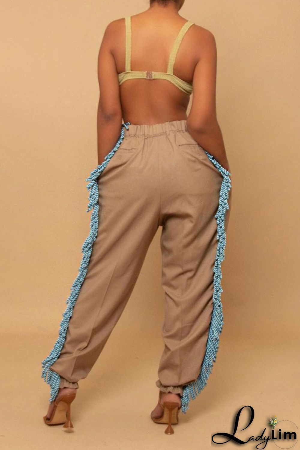 Green Casual Solid Tassel Patchwork Loose High Waist Pencil Solid Color Bottoms