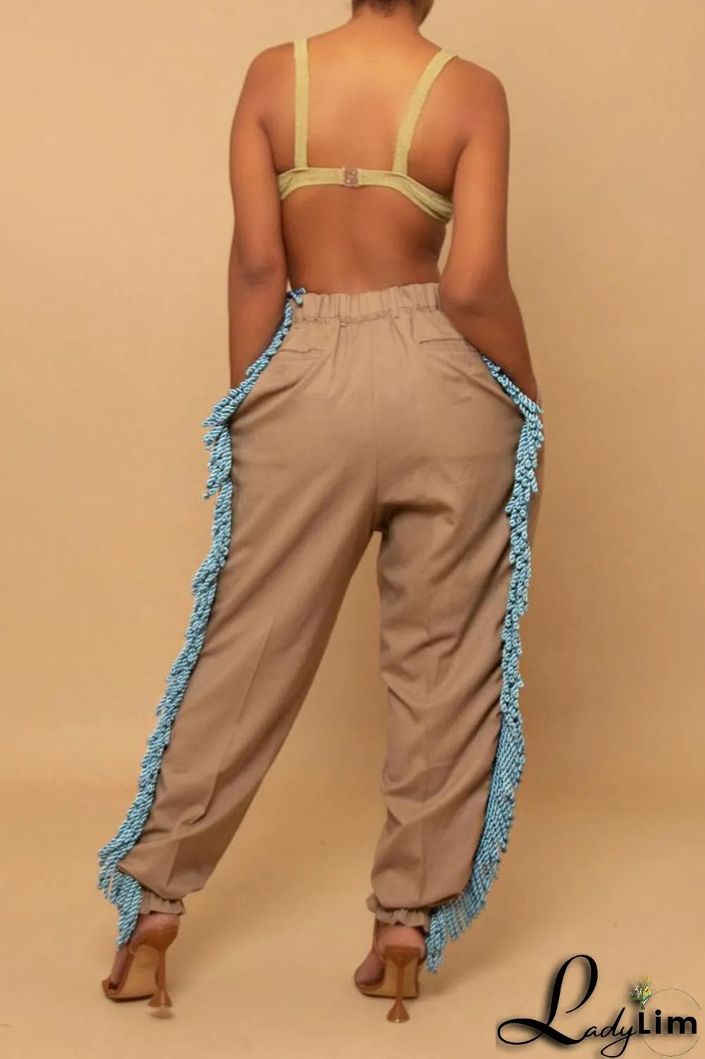 Green Casual Solid Tassel Patchwork Loose High Waist Pencil Solid Color Bottoms