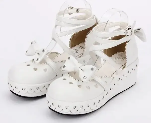 VCshoes Mori Girl Lolita Shoes Cosplay Shoes Lady High Heels Wedges Pumps Princess Dress Shoes Bowtoe