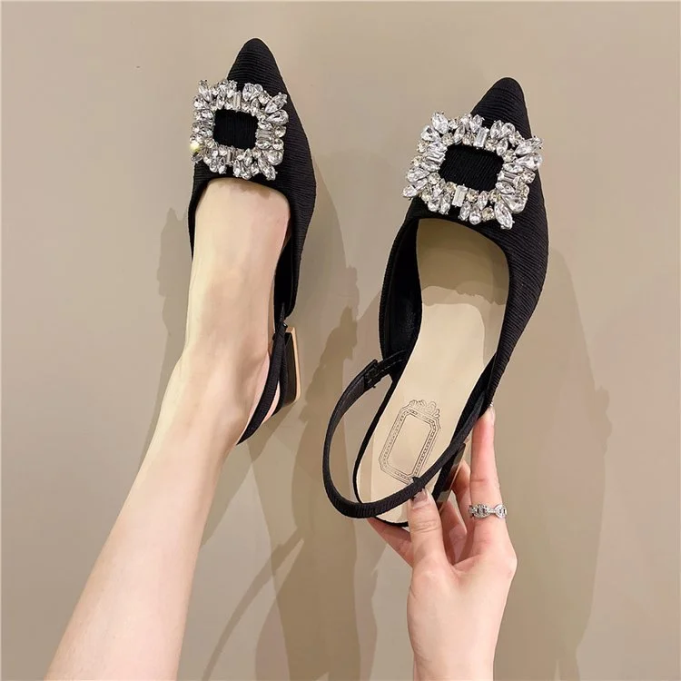Wongn Wongn Summer New Fashion Rhinestone Square Buckle Tip Baotou Flat Sandal Women's Shoes