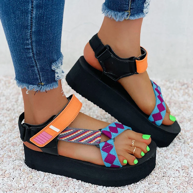 thick bottom muffin with colorful Velcro female sandals